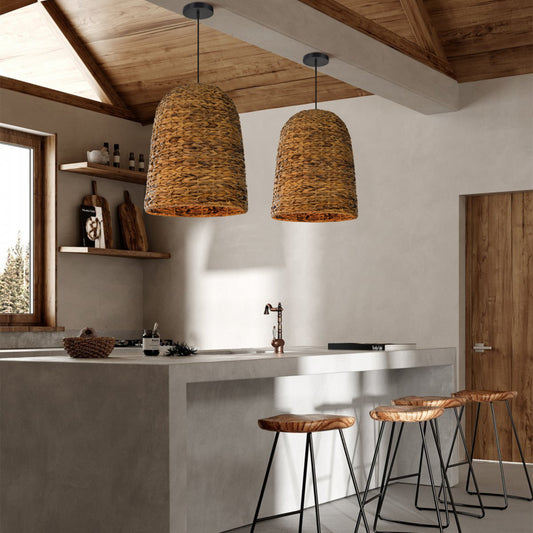 Kitchen Island Chandelier Hand-woven Rattan Pendant Lampshade-[Modern pendant lighting for bedroom and living space]-Demolights UK