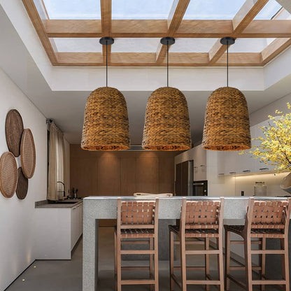 Kitchen Island Chandelier Hand-woven Rattan Pendant Lampshade