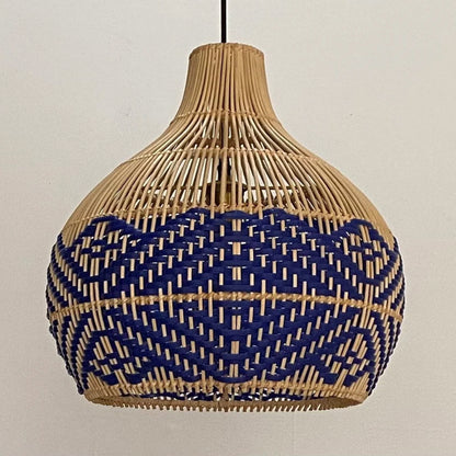 Rattan Pendant Light Handmade Blue Hanging Wicker Lamp Shade