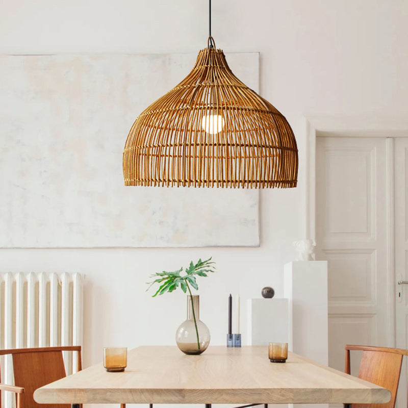Simple Hand-woven Rattan Pendant Light Dining Room Kitchen Hanging Lamp