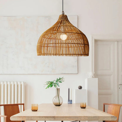 Simple Hand-woven Rattan Pendant Light Dining Room Kitchen Hanging Lamp