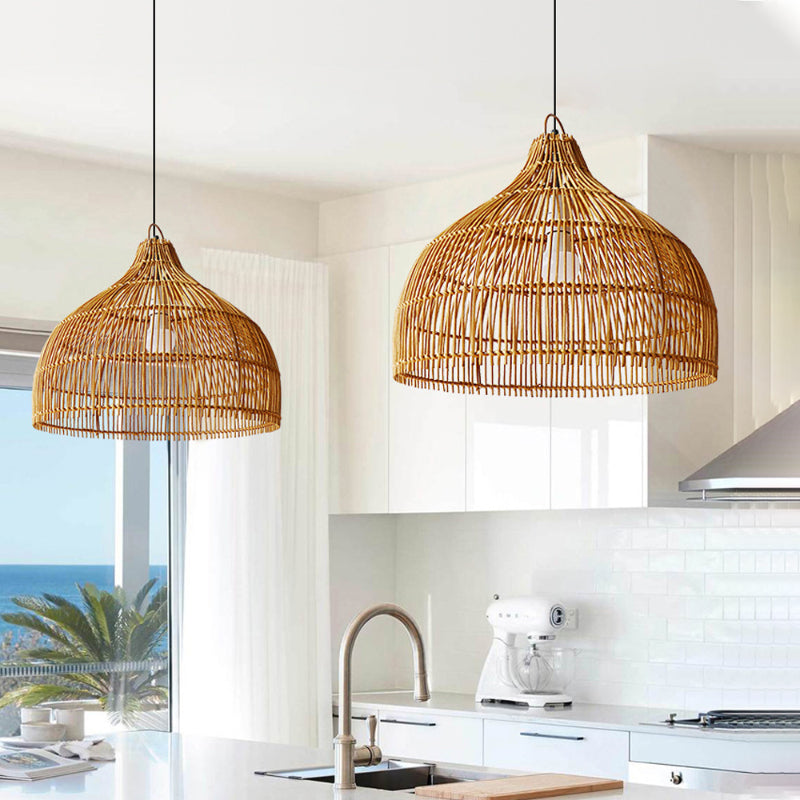 Simple Hand-woven Rattan Pendant Light Dining Room Kitchen Hanging Lamp-[Modern pendant lighting for bedroom and living space]-Demolights UK