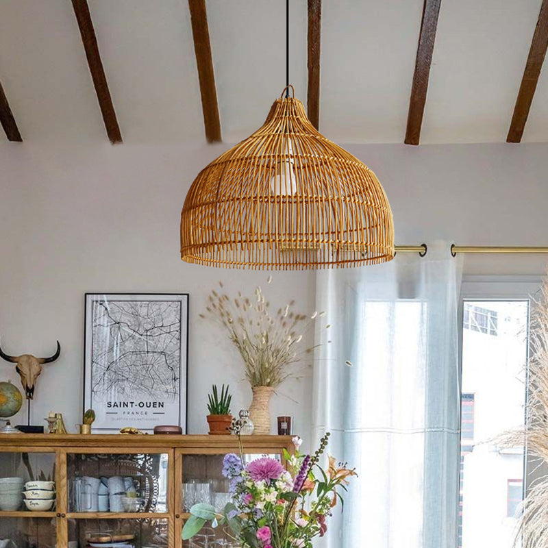 Simple Hand-woven Rattan Pendant Light Dining Room Kitchen Hanging Lamp