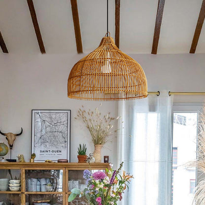 Simple Hand-woven Rattan Pendant Light Dining Room Kitchen Hanging Lamp