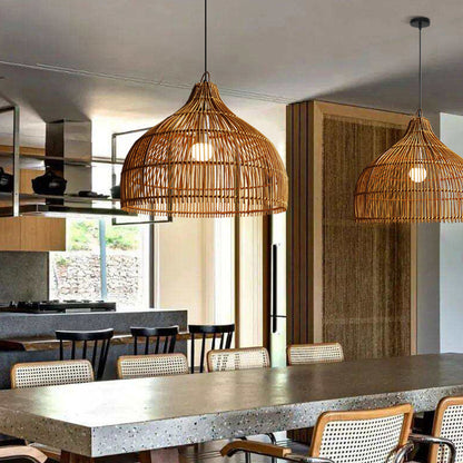 Simple Hand-woven Rattan Pendant Light Dining Room Kitchen Hanging Lamp