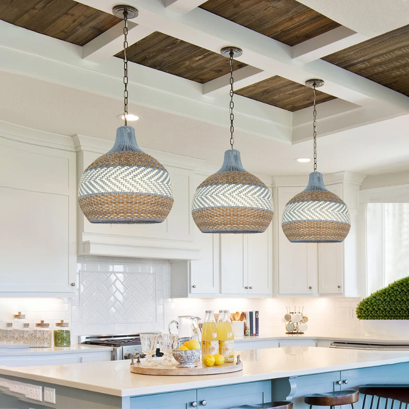 Handwoven Blue Rattan Pendant Light-[Modern pendant lighting for bedroom and living space]-Demolights UK