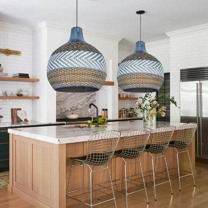 Handwoven Blue Rattan Pendant Light