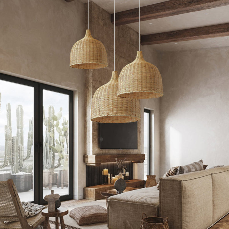 Bohemian Pendant Lampshade Rattan Woven Pendant Light Hand-Woven Wicker Lamp