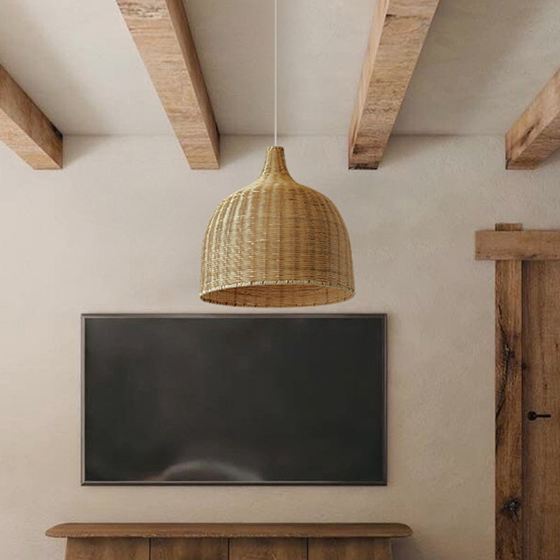 Bohemian Pendant Lampshade Rattan Woven Pendant Light Hand-Woven Wicker Lamp