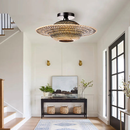 Black Bamboo Ceiling Light Flying Saucer Chandelier-[Modern pendant lighting for bedroom and living space]-Demolights UK