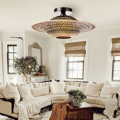 Black Bamboo Ceiling Light Flying Saucer Chandelier