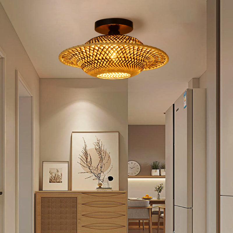 Black Bamboo Ceiling Light Flying Saucer Chandelier