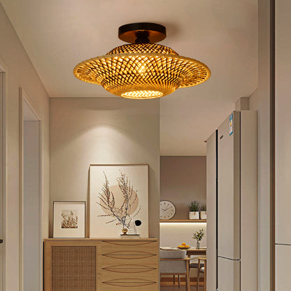 Black Bamboo Ceiling Light Flying Saucer Chandelier
