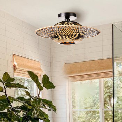 Black Bamboo Ceiling Light Flying Saucer Chandelier