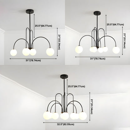 Modern Gooseneck Globe Chandelier - Mid-Century Black Arched Pendant Light