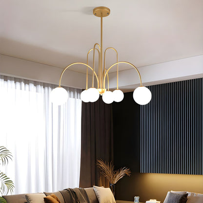 Modern Gooseneck Globe Chandelier - Mid-Century Black Arched Pendant Light