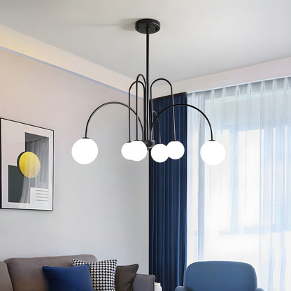 Modern Gooseneck Globe Chandelier - Mid-Century Black Arched Pendant Light