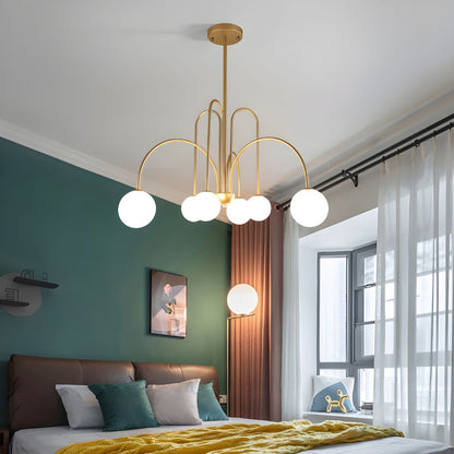 Modern Gooseneck Globe Chandelier - Mid-Century Black Arched Pendant Light