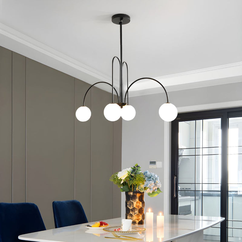 Modern Gooseneck Globe Chandelier - Mid-Century Black Arched Pendant Light