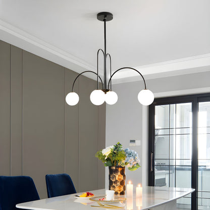 Modern Gooseneck Globe Chandelier - Mid-Century Black Arched Pendant Light
