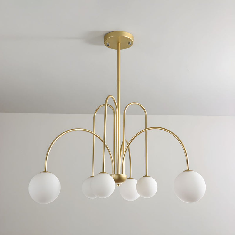 Modern Gooseneck Globe Chandelier - Mid-Century Black Arched Pendant Light