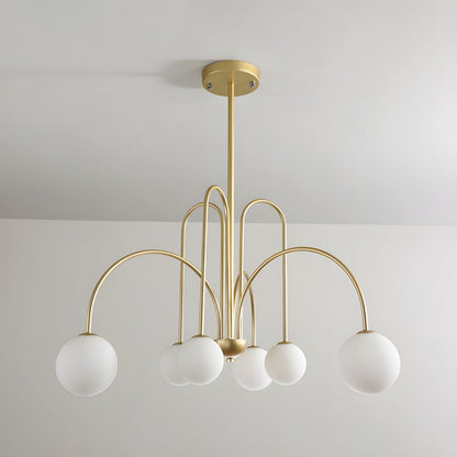 Modern Gooseneck Globe Chandelier - Mid-Century Black Arched Pendant Light