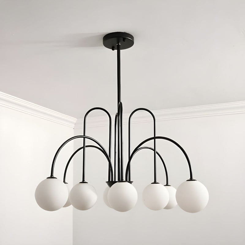 Modern Gooseneck Globe Chandelier - Mid-Century Black Arched Pendant Light