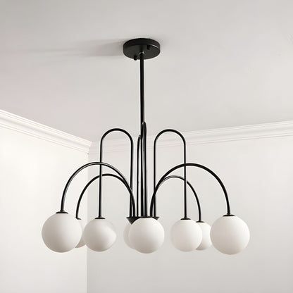 Modern Gooseneck Globe Chandelier - Mid-Century Black Arched Pendant Light