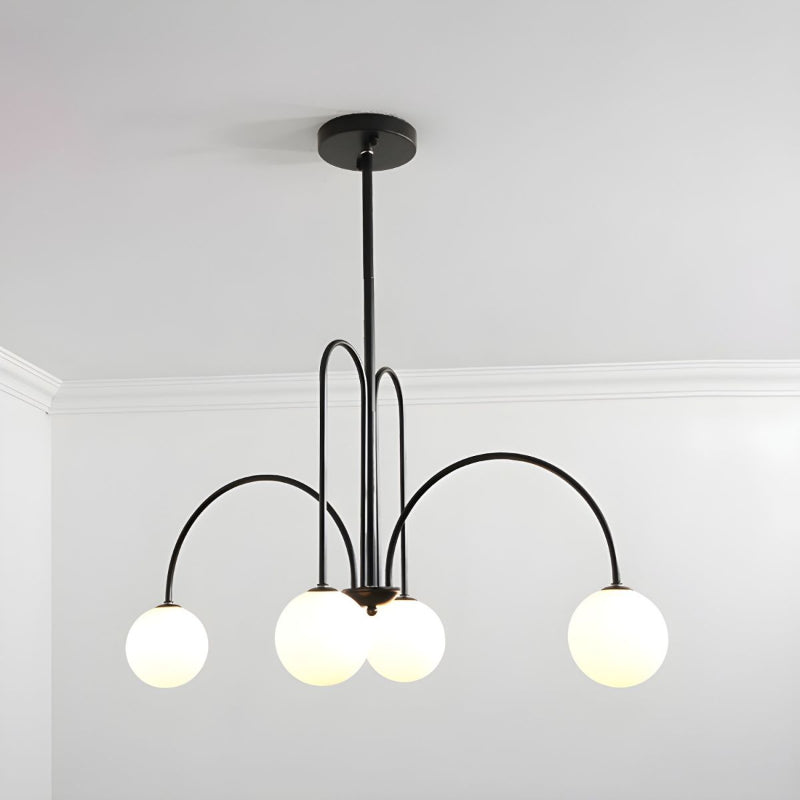 Modern Gooseneck Globe Chandelier - Mid-Century Black Arched Pendant Light
