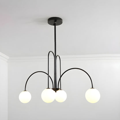 Modern Gooseneck Globe Chandelier - Mid-Century Black Arched Pendant Light
