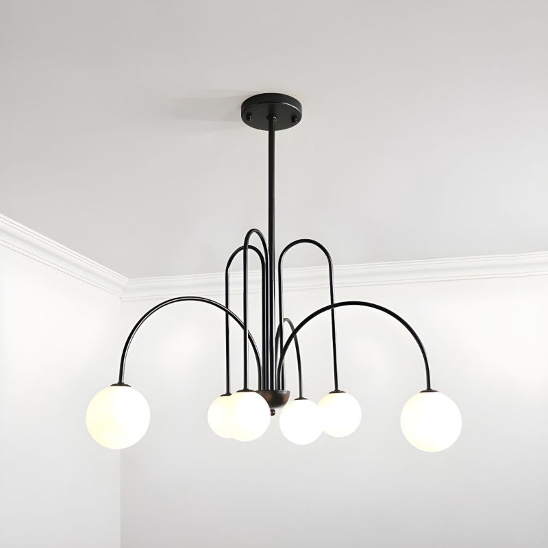 Modern Gooseneck Globe Chandelier - Mid-Century Black Arched Pendant Light