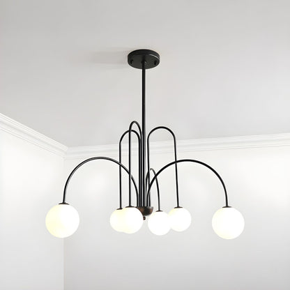 Modern Gooseneck Globe Chandelier - Mid-Century Black Arched Pendant Light