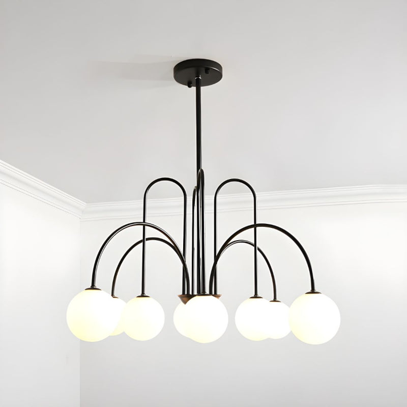 Modern Gooseneck Globe Chandelier - Mid-Century Black Arched Pendant Light