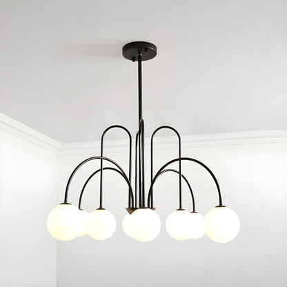 Modern Gooseneck Globe Chandelier - Mid-Century Black Arched Pendant Light