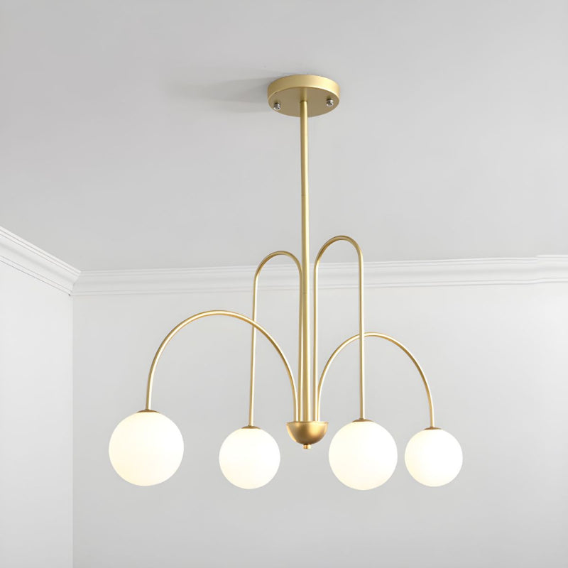 Modern Gooseneck Globe Chandelier - Mid-Century Black Arched Pendant Light