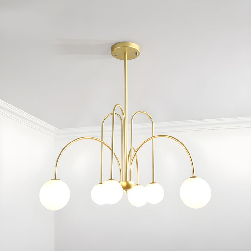 Modern Gooseneck Globe Chandelier - Mid-Century Black Arched Pendant Light