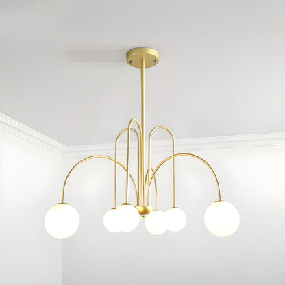 Modern Gooseneck Globe Chandelier - Mid-Century Black Arched Pendant Light