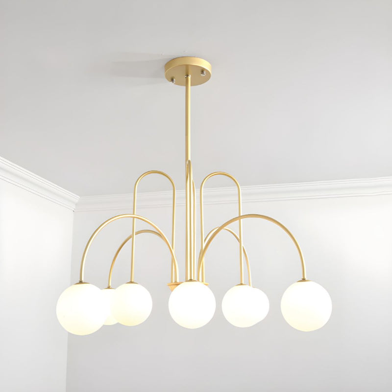 Modern Gooseneck Globe Chandelier - Mid-Century Black Arched Pendant Light