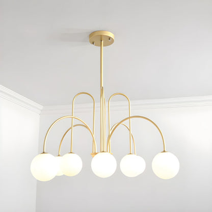 Modern Gooseneck Globe Chandelier - Mid-Century Black Arched Pendant Light