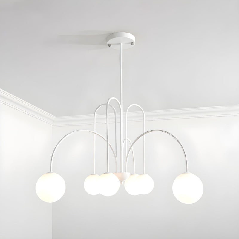 Modern Gooseneck Globe Chandelier - Mid-Century Black Arched Pendant Light