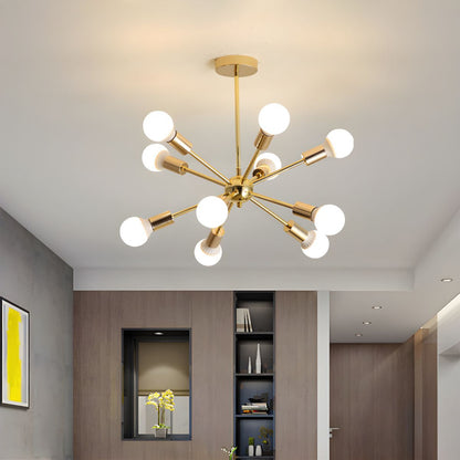 Modern Sputnik Chandelier - Mid-Century Gold Starburst Pendant Light