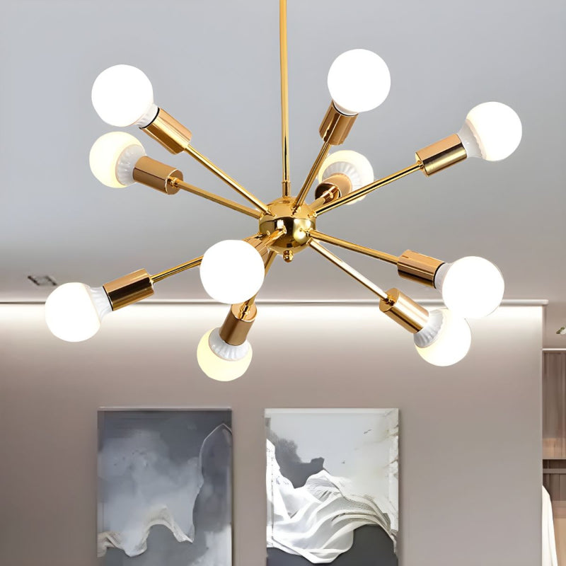 Modern Sputnik Chandelier - Mid-Century Gold Starburst Pendant Light