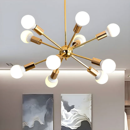 Modern Sputnik Chandelier - Mid-Century Gold Starburst Pendant Light