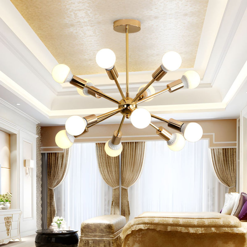 Modern Sputnik Chandelier - Mid-Century Gold Starburst Pendant Light
