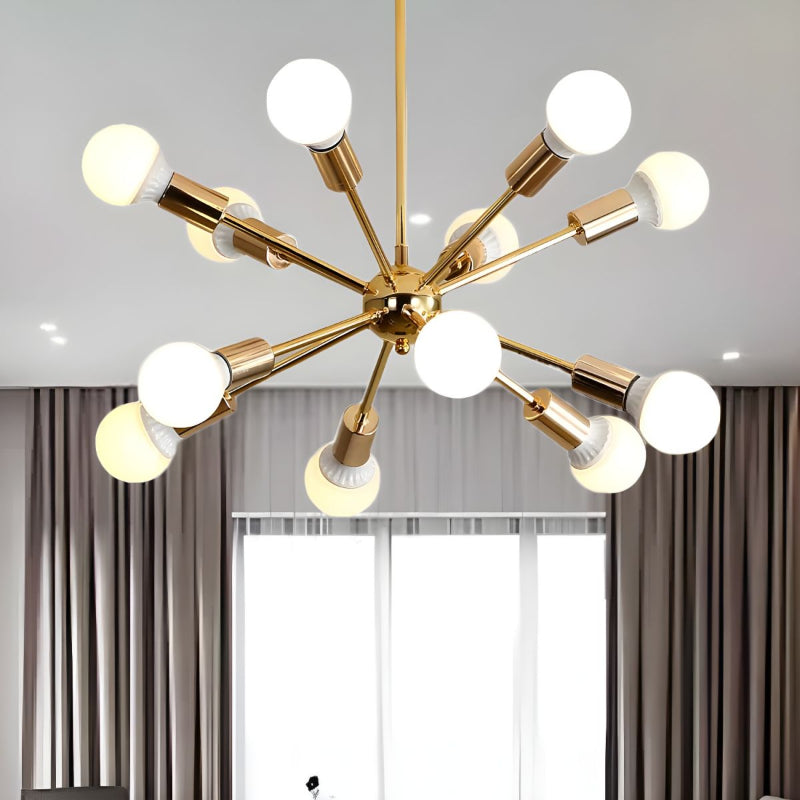 Modern Sputnik Chandelier - Mid-Century Gold Starburst Pendant Light