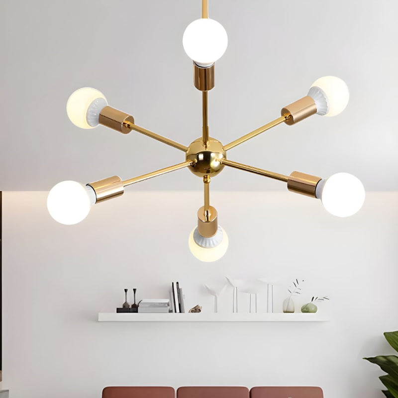 Modern Sputnik Chandelier - Mid-Century Gold Starburst Pendant Light