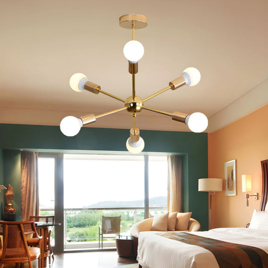 Metal Starburst Chandelier Light Modernist 6 Lights-[Modern pendant lighting for bedroom and living space]-Demolights UK