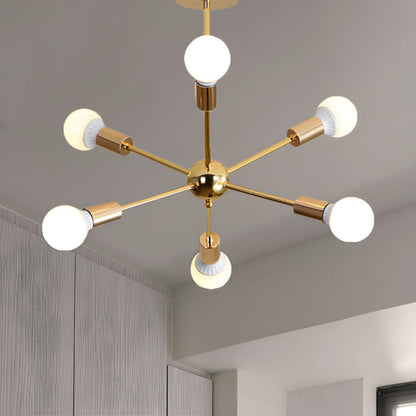 Modern Sputnik Chandelier - Mid-Century Gold Starburst Pendant Light