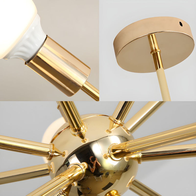 Modern Sputnik Chandelier - Mid-Century Gold Starburst Pendant Light