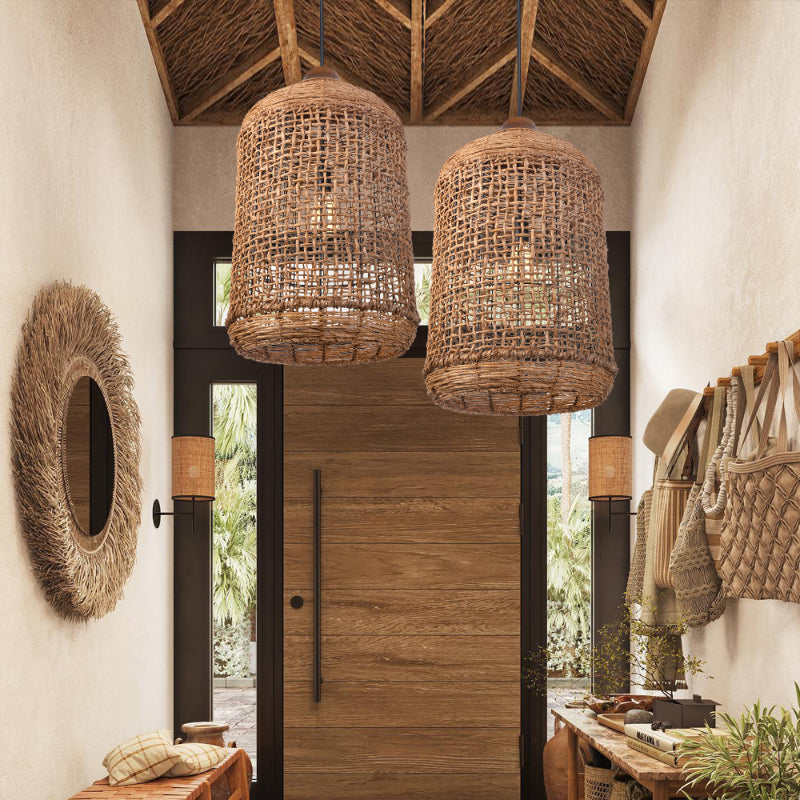Oversize Rattan Pendant Light Kitchen Island Woven Cage Lampshade